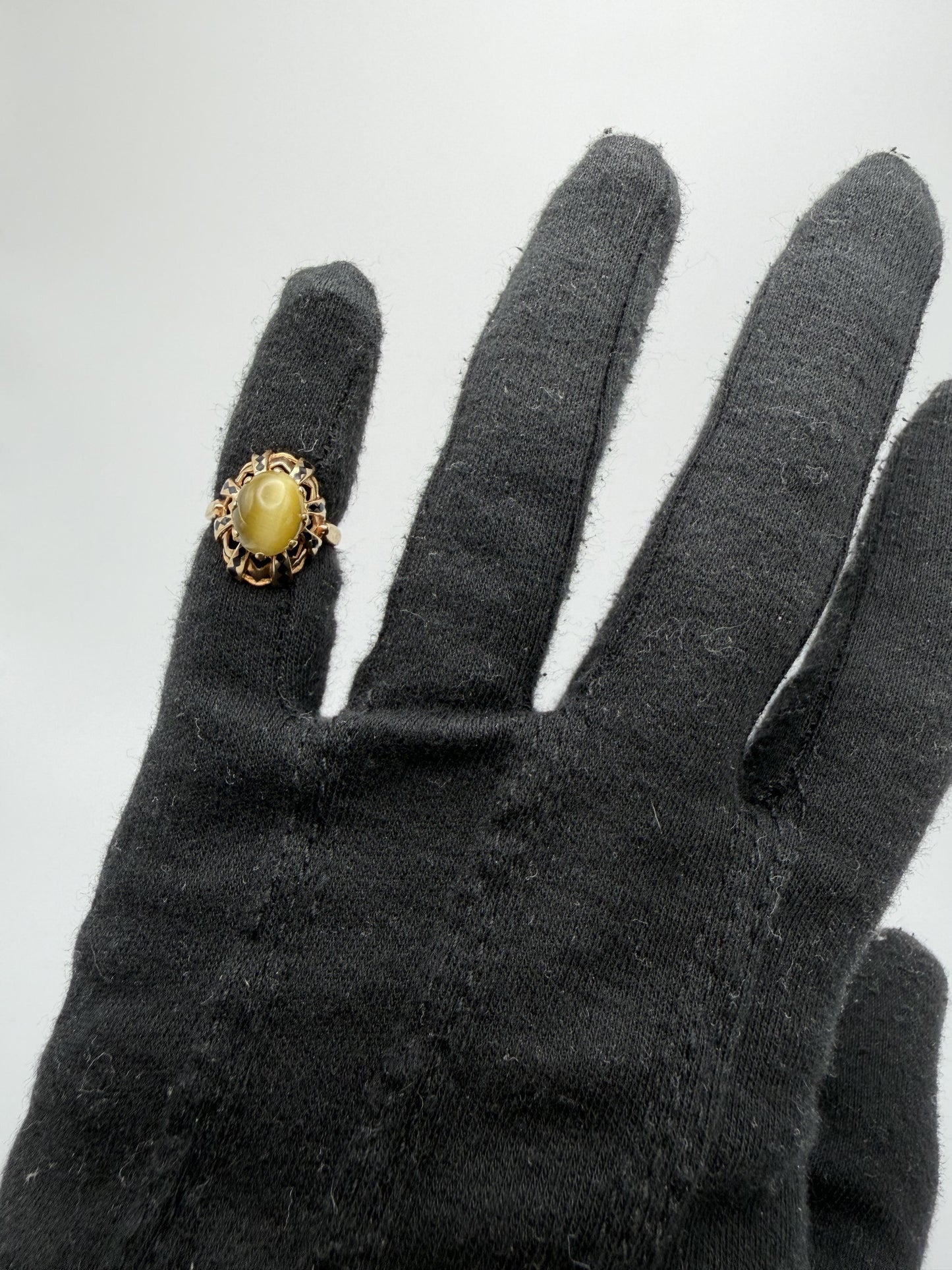 Vintage 10k Yellow Gold Cat's Eye Chrysoberyl Ring Oval Shape Dinner Ring