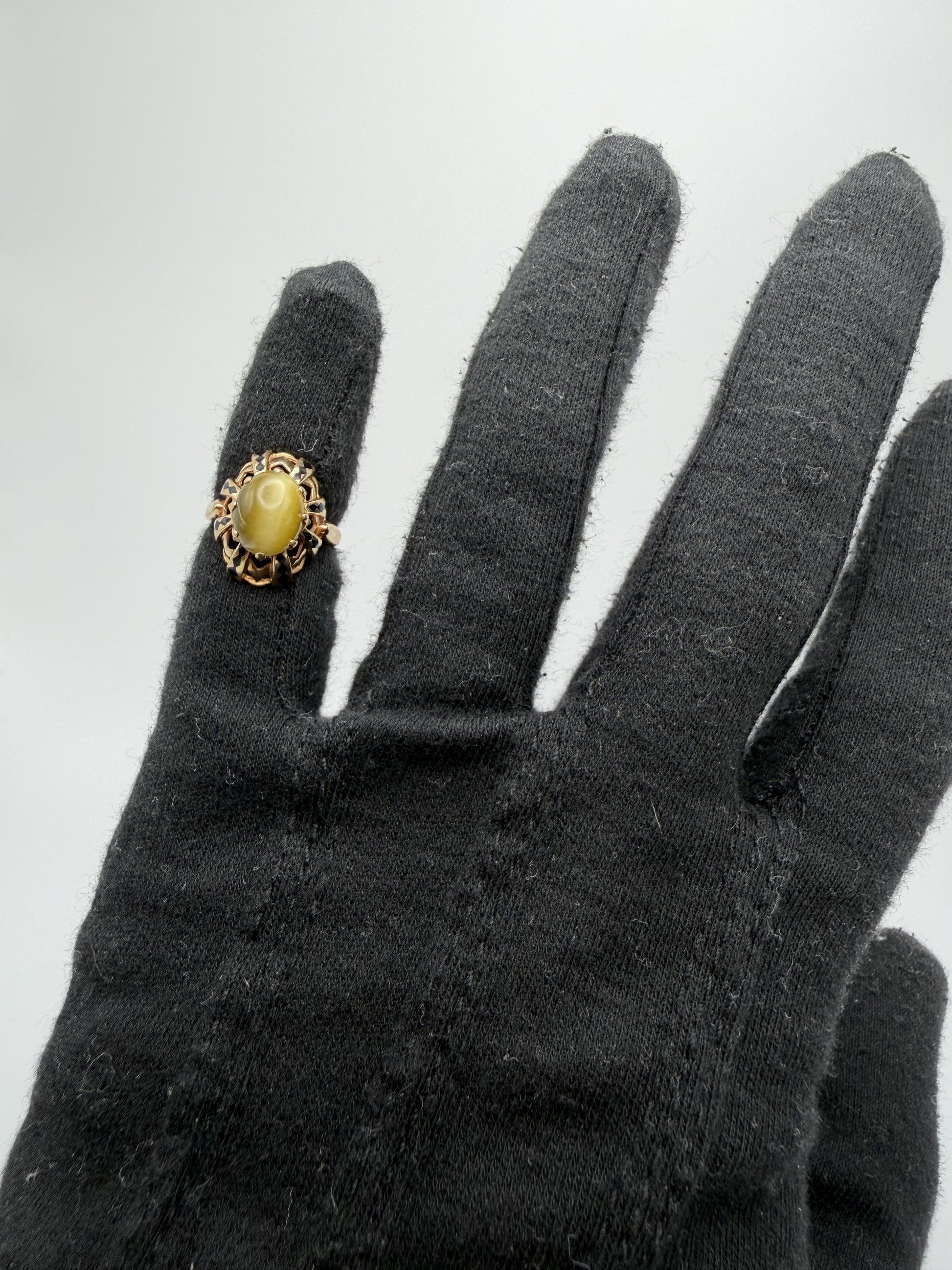Vintage 10k Yellow Gold Cat's Eye Chrysoberyl Ring Oval Shape Dinner Ring