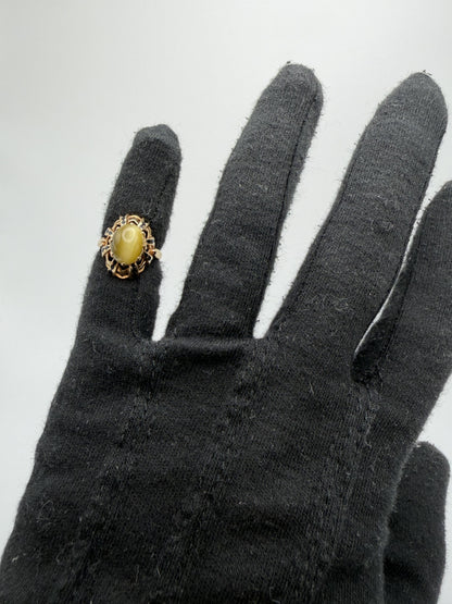 Vintage 10k Yellow Gold Cat's Eye Chrysoberyl Ring Oval Shape Dinner Ring