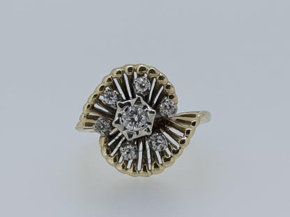 14k Yellow Gold Vintage Diamond Cluster Statement Ring
