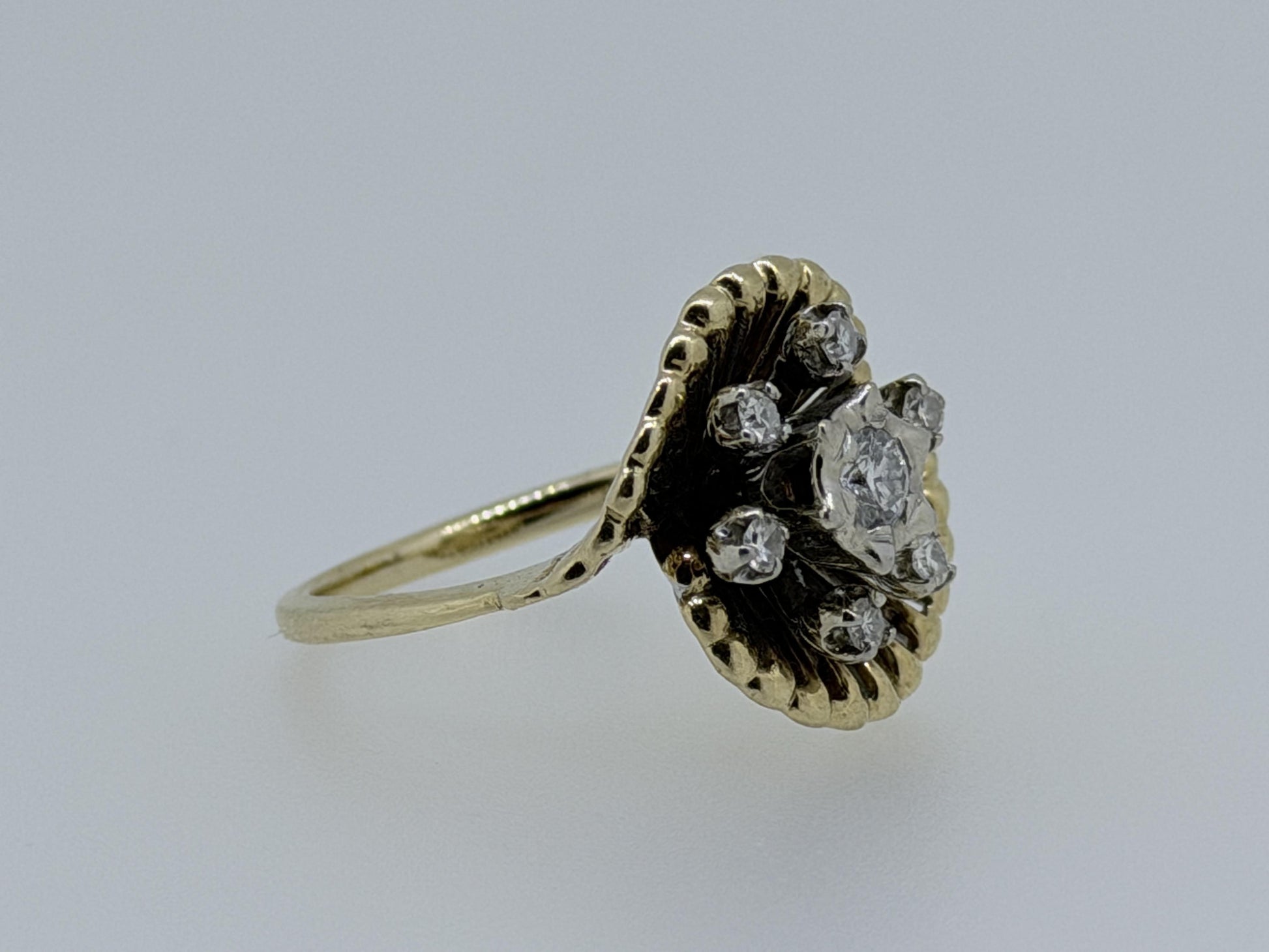 14k Yellow Gold Vintage Diamond Cluster Statement Ring