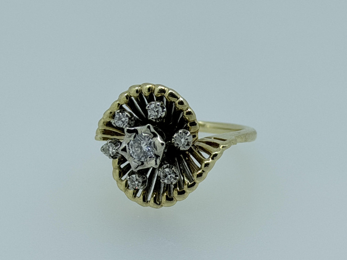 14k Yellow Gold Vintage Diamond Cluster Statement Ring
