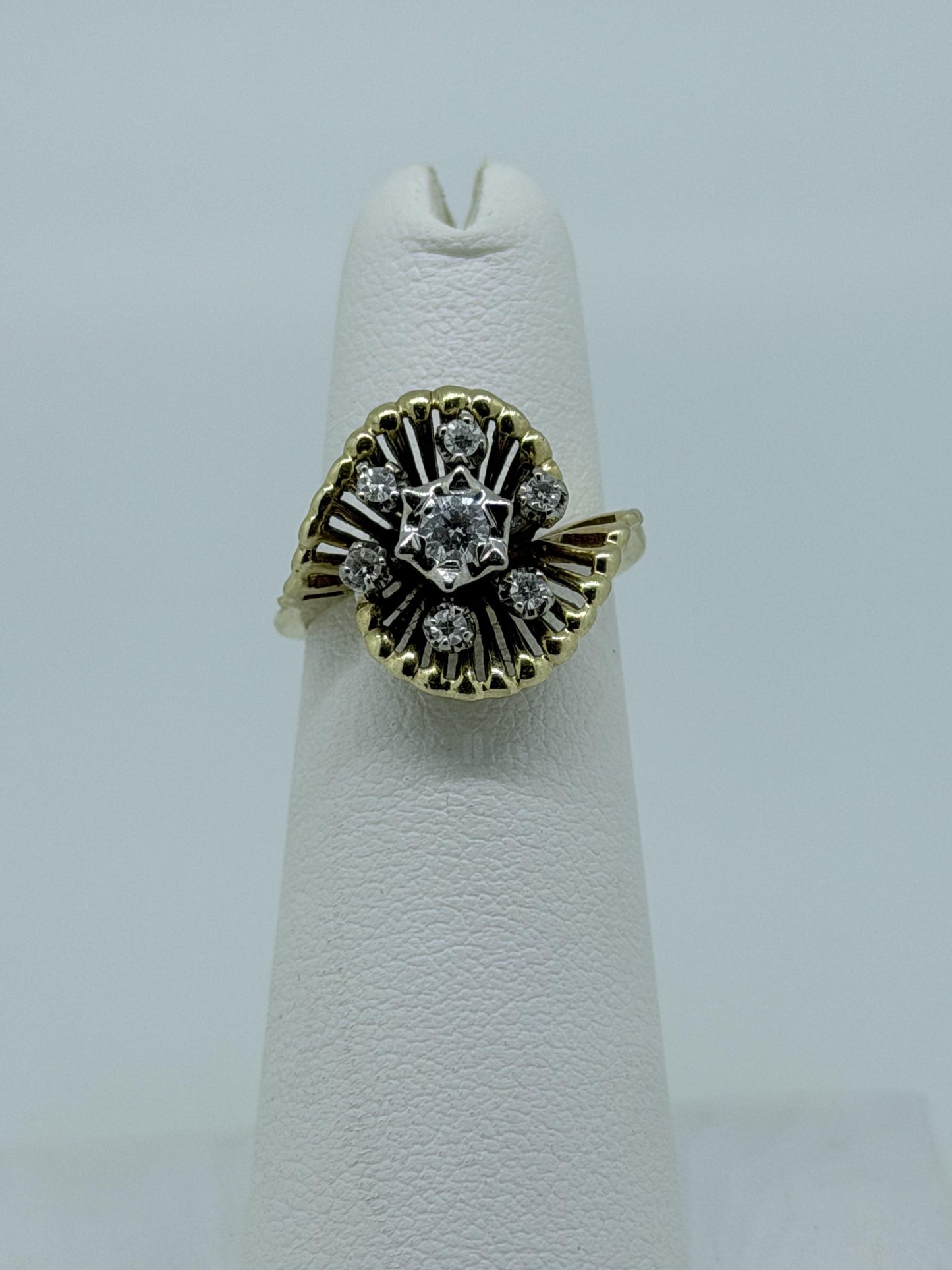 14k Yellow Gold Vintage Diamond Cluster Statement Ring