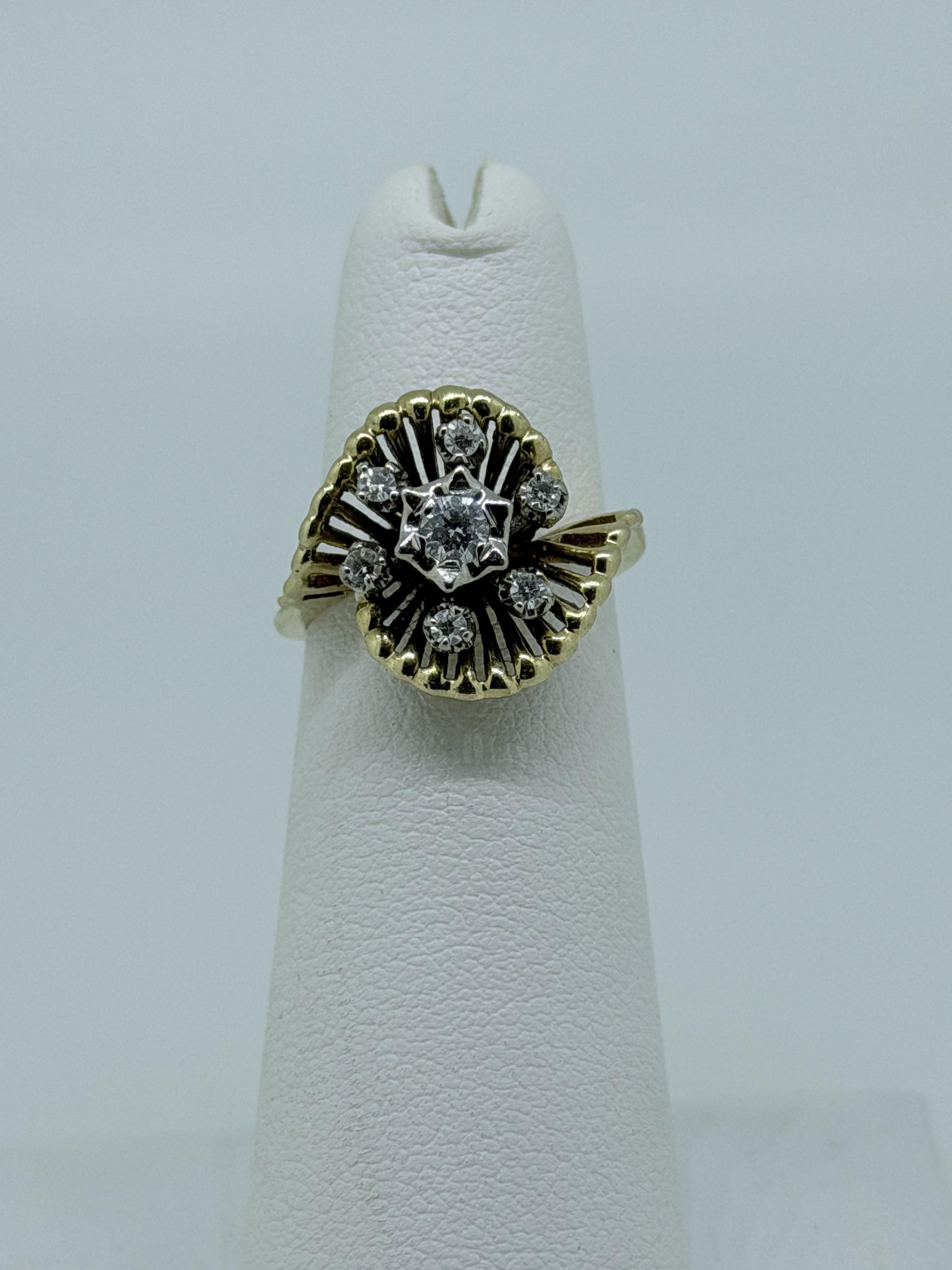 14k Yellow Gold Vintage Diamond Cluster Statement Ring