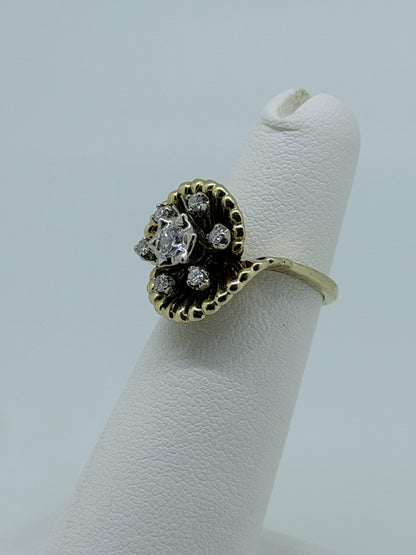 14k Yellow Gold Vintage Diamond Cluster Statement Ring