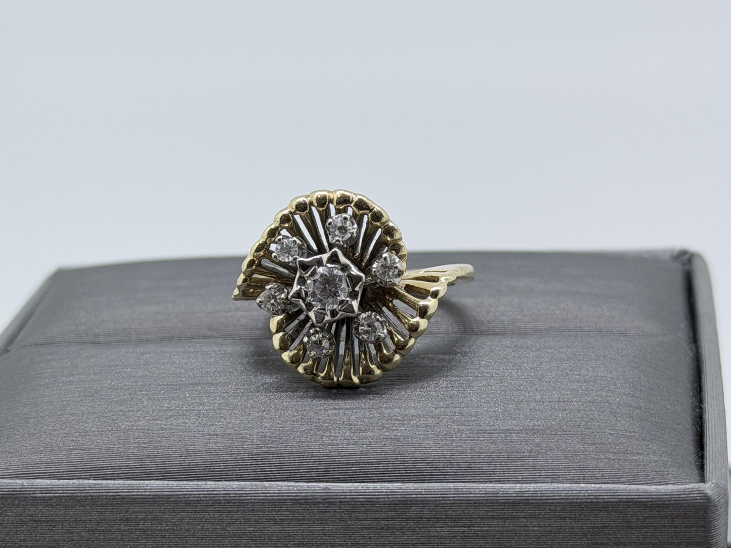 14k Yellow Gold Vintage Diamond Cluster Statement Ring