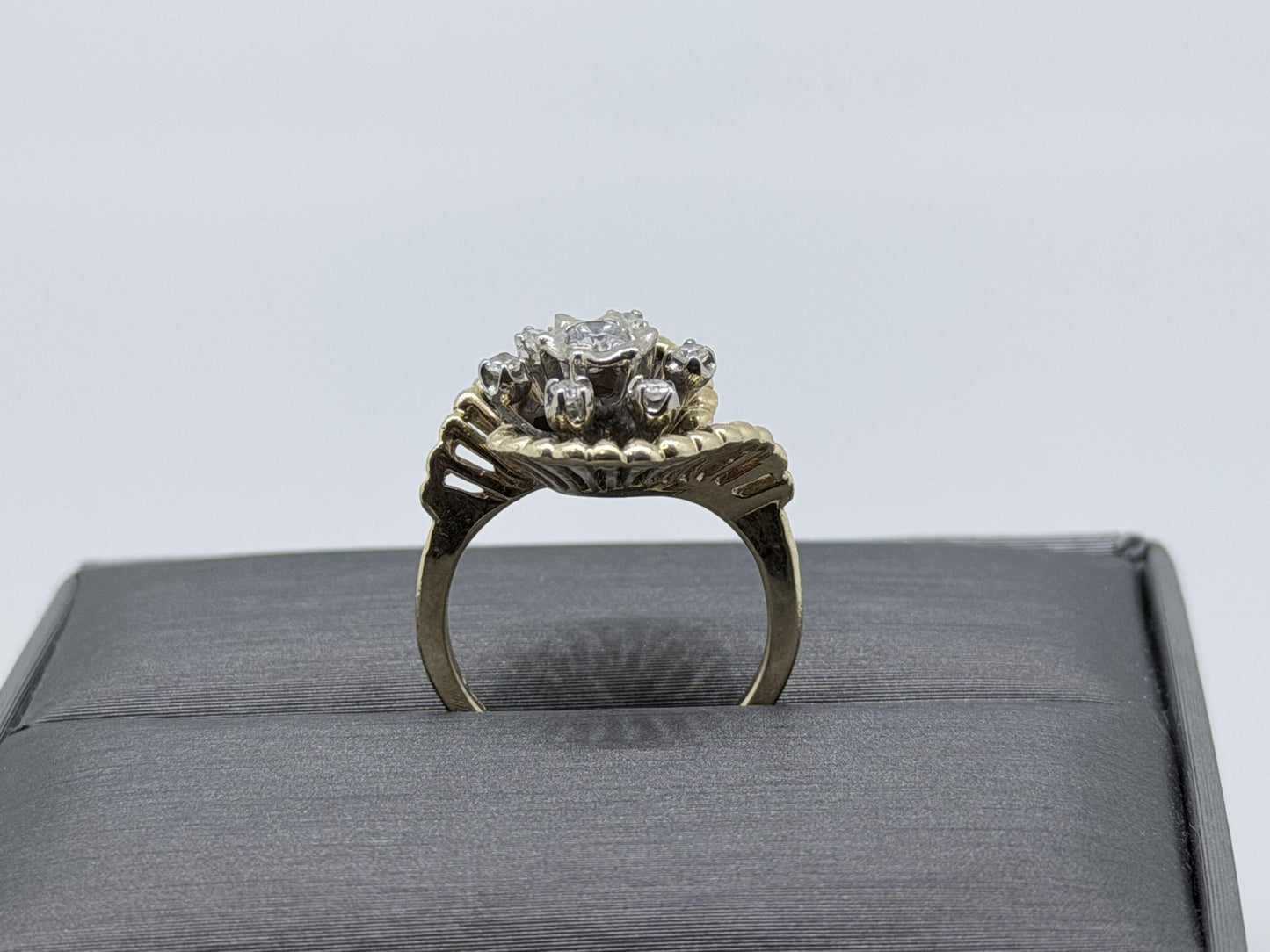 14k Yellow Gold Vintage Diamond Cluster Statement Ring