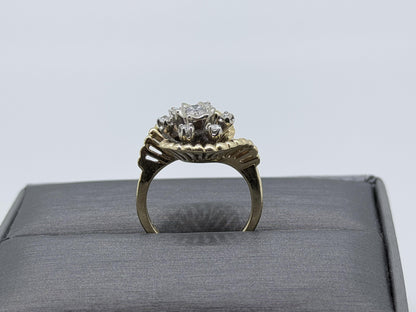 14k Yellow Gold Vintage Diamond Cluster Statement Ring