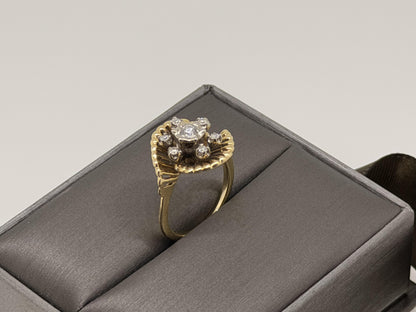 14k Yellow Gold Vintage Diamond Cluster Statement Ring