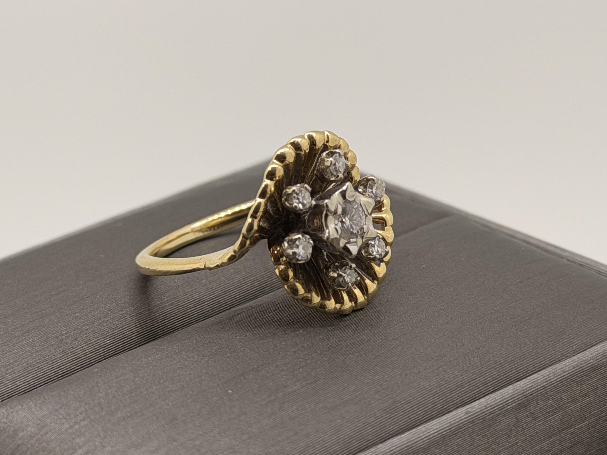 14k Yellow Gold Vintage Diamond Cluster Statement Ring