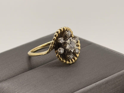 14k Yellow Gold Vintage Diamond Cluster Statement Ring