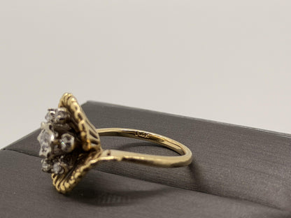 14k Yellow Gold Vintage Diamond Cluster Statement Ring