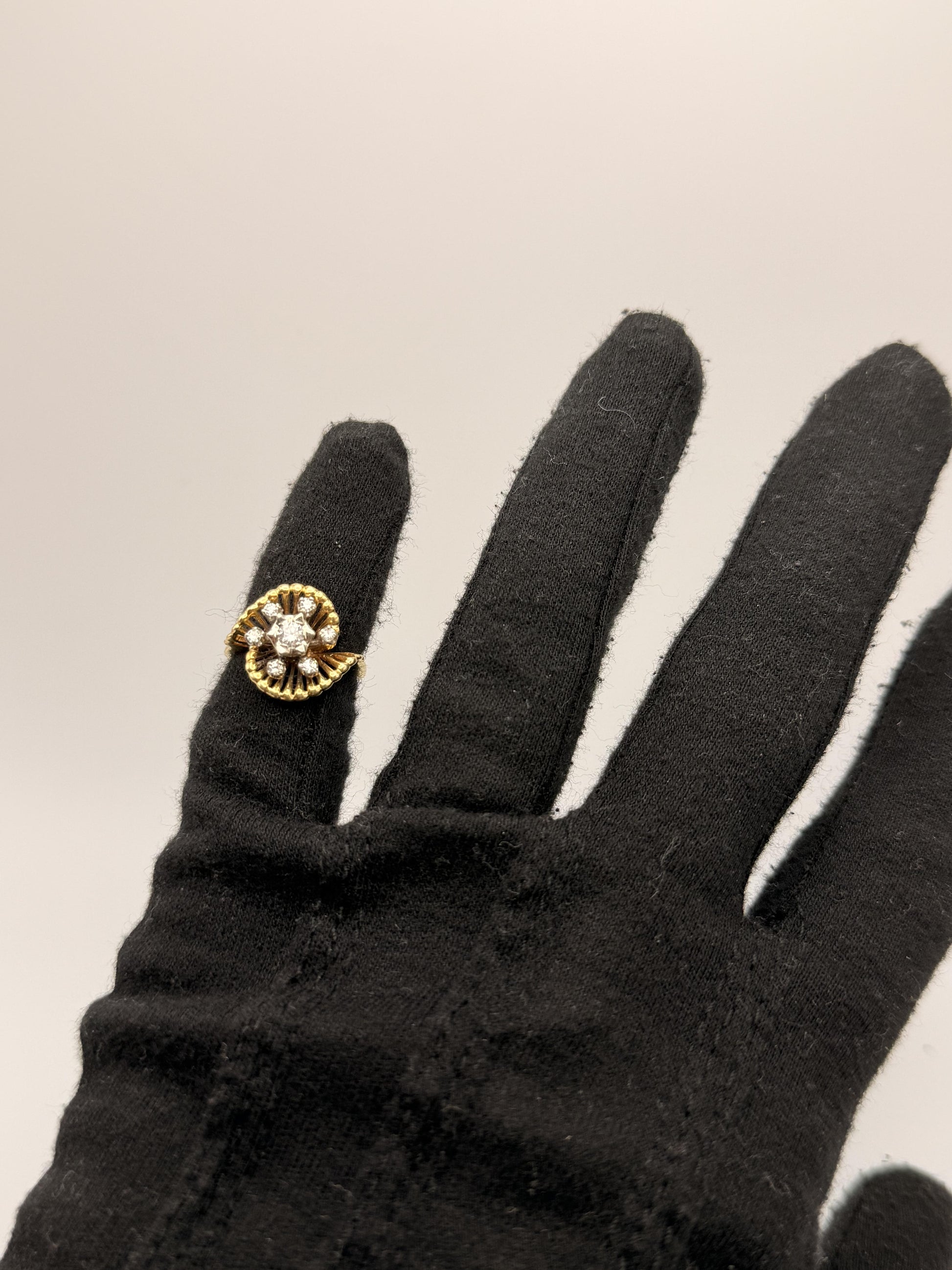 14k Yellow Gold Vintage Diamond Cluster Statement Ring
