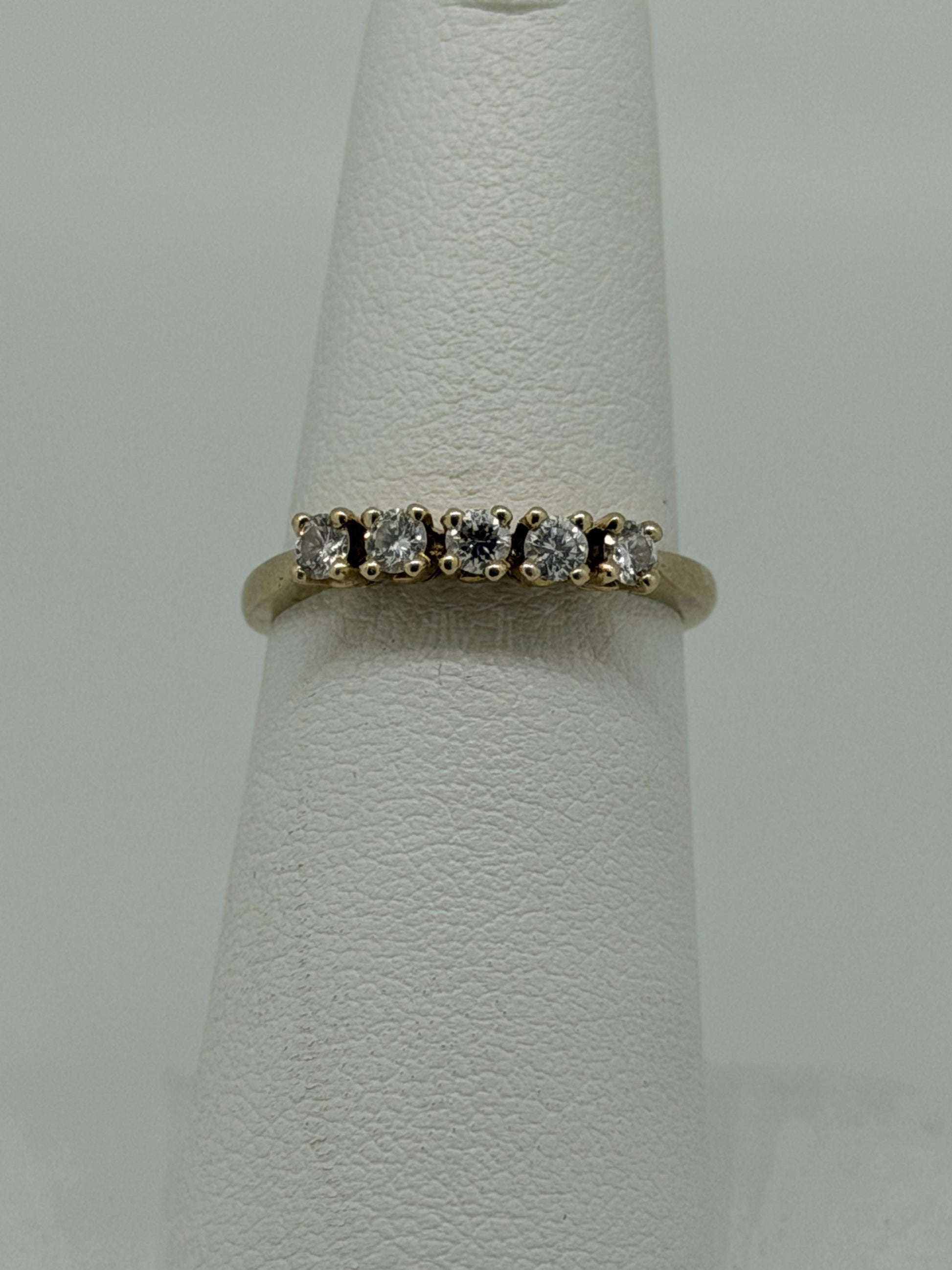 14k Yellow Gold Five Diamond Cluster Engagement Ring Wedding Love Band