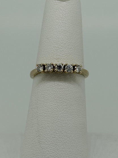 14k Yellow Gold Five Diamond Cluster Engagement Ring Wedding Love Band