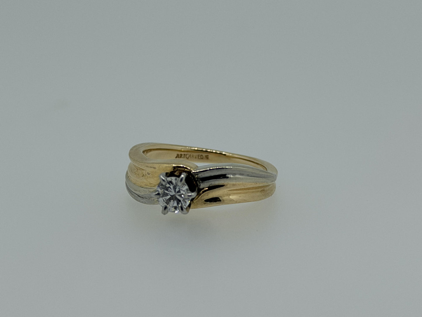 JR Woods 14k Two-Tone Gold Diamond Engagement Ring .33ct Solitaire Wedding Band