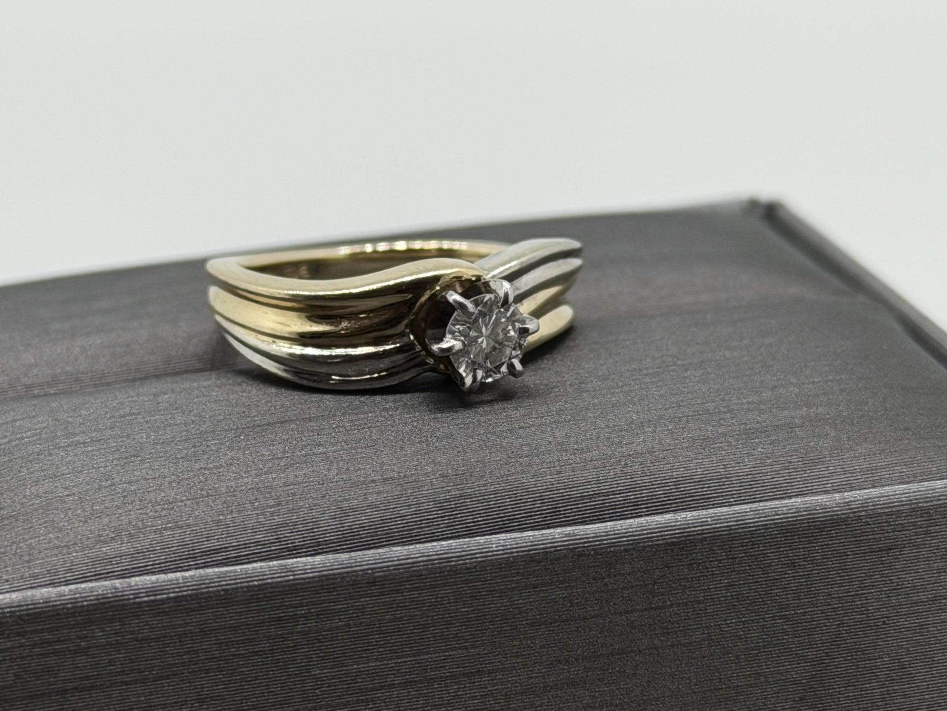 JR Woods 14k Two-Tone Gold Diamond Engagement Ring .33ct Solitaire Wedding Band