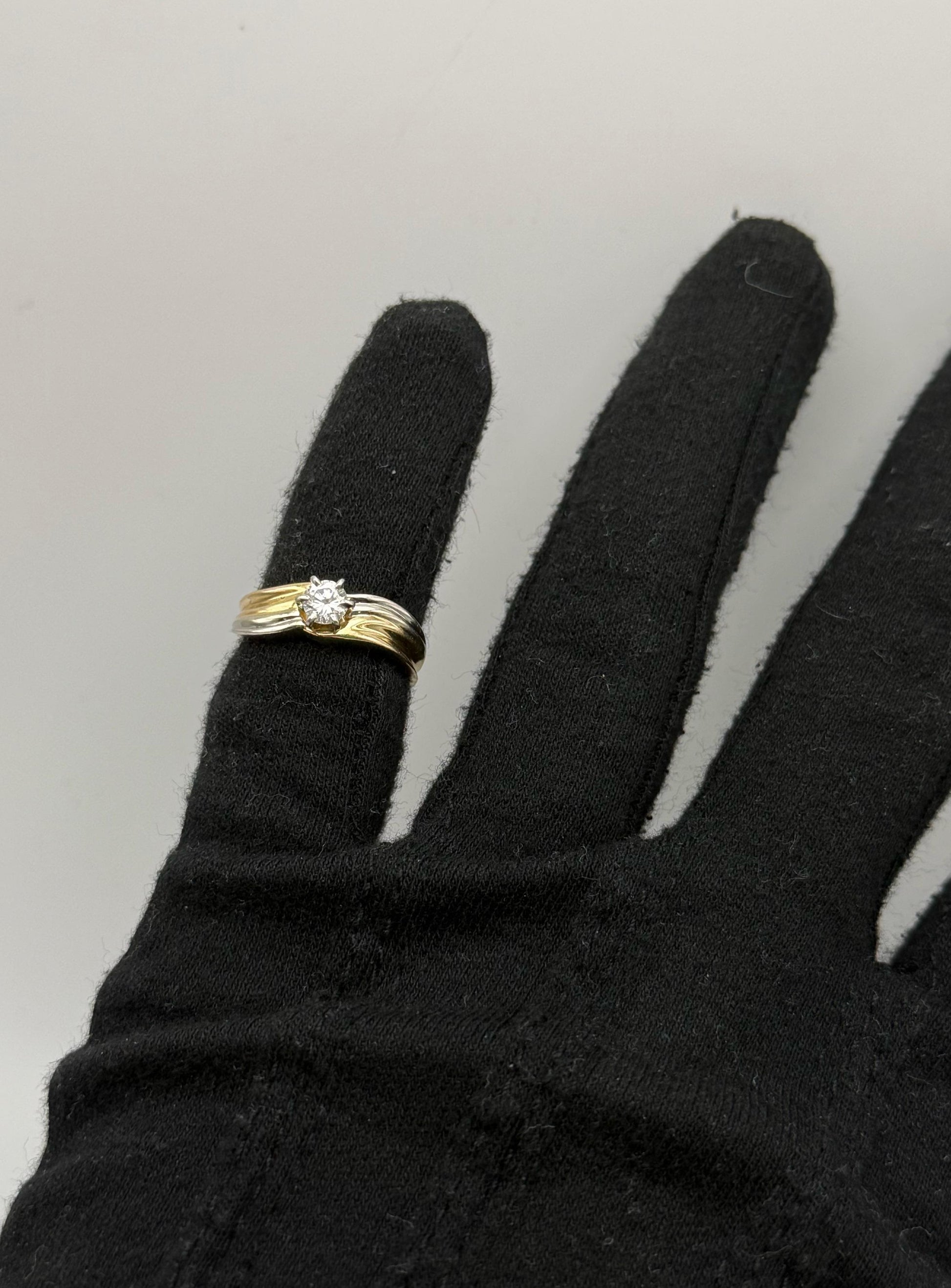 JR Woods 14k Two-Tone Gold Diamond Engagement Ring .33ct Solitaire Wedding Band