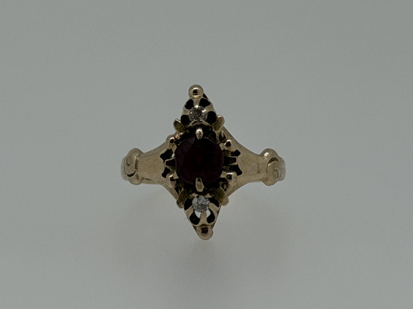 Victorian 14k Yellow Gold Marquise Garnet Diamond Ring Cocktail Statement