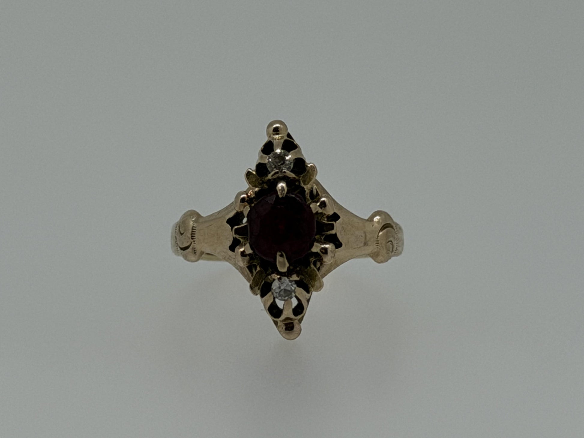 Victorian 14k Yellow Gold Marquise Garnet Diamond Ring Cocktail Statement