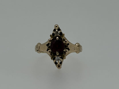 Victorian 14k Yellow Gold Marquise Garnet Diamond Ring Cocktail Statement