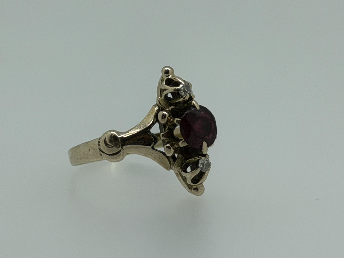 Victorian 14k Yellow Gold Marquise Garnet Diamond Ring Cocktail Statement