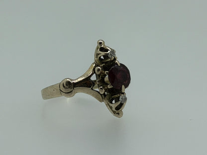 Victorian 14k Yellow Gold Marquise Garnet Diamond Ring Cocktail Statement