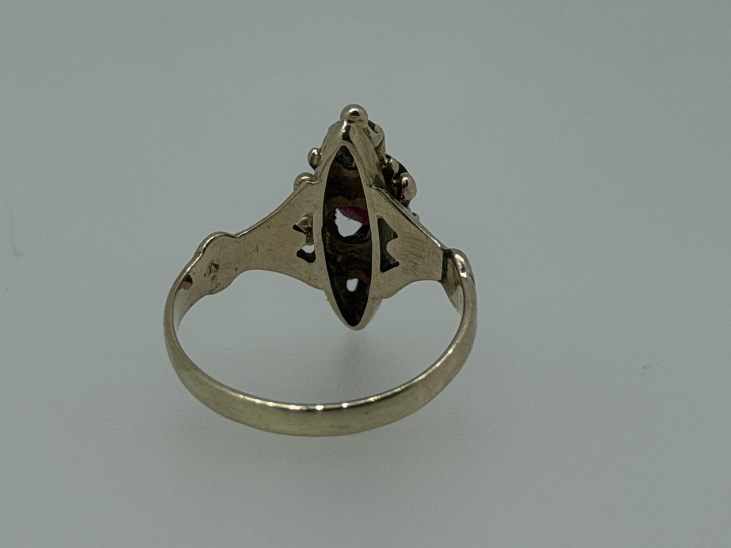 Victorian 14k Yellow Gold Marquise Garnet Diamond Ring Cocktail Statement