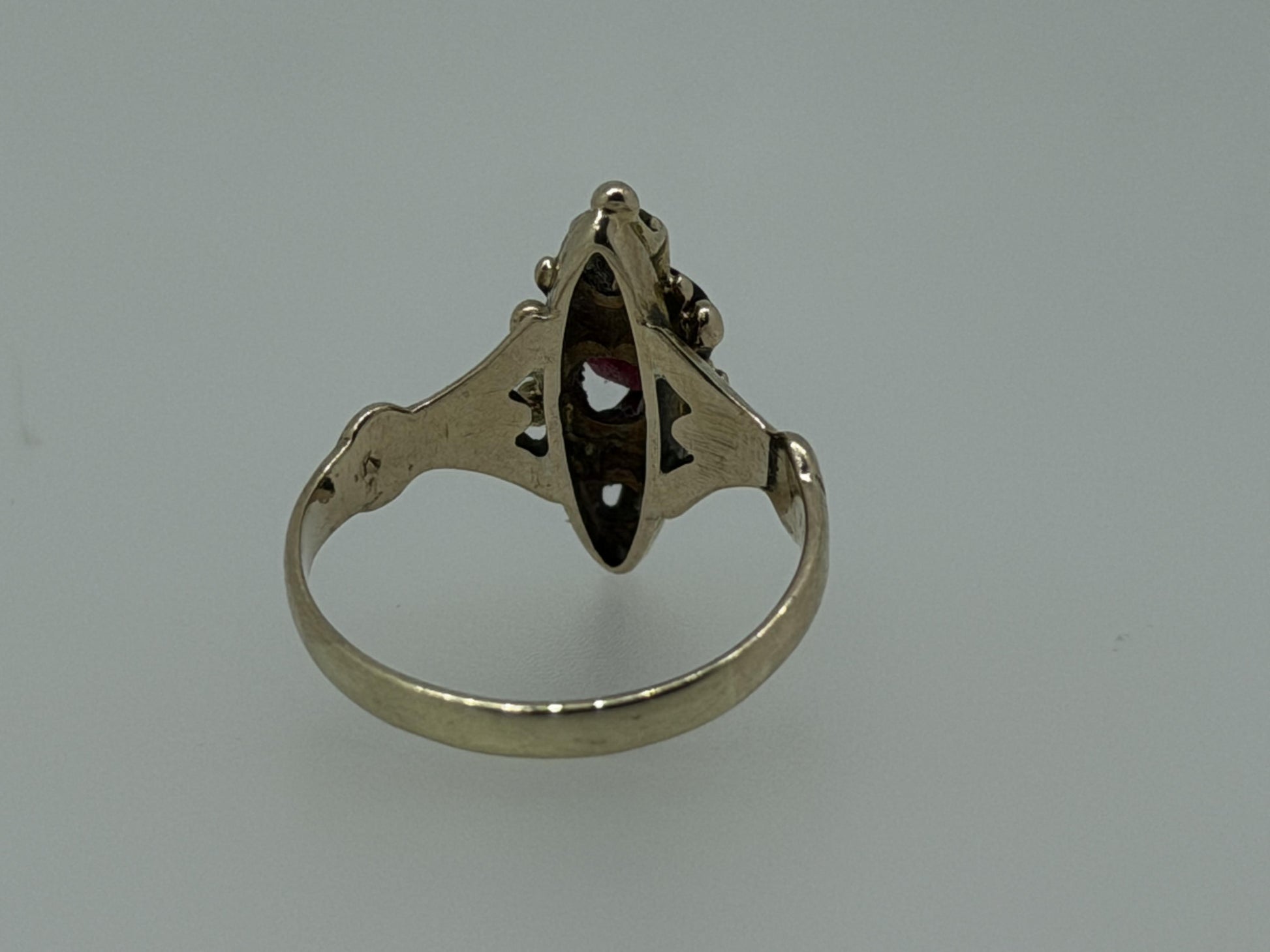 Victorian 14k Yellow Gold Marquise Garnet Diamond Ring Cocktail Statement