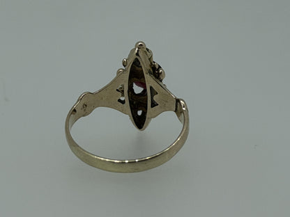 Victorian 14k Yellow Gold Marquise Garnet Diamond Ring Cocktail Statement