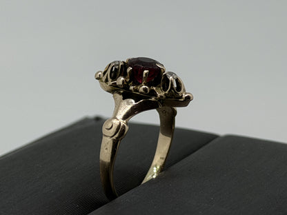 Victorian 14k Yellow Gold Marquise Garnet Diamond Ring Cocktail Statement