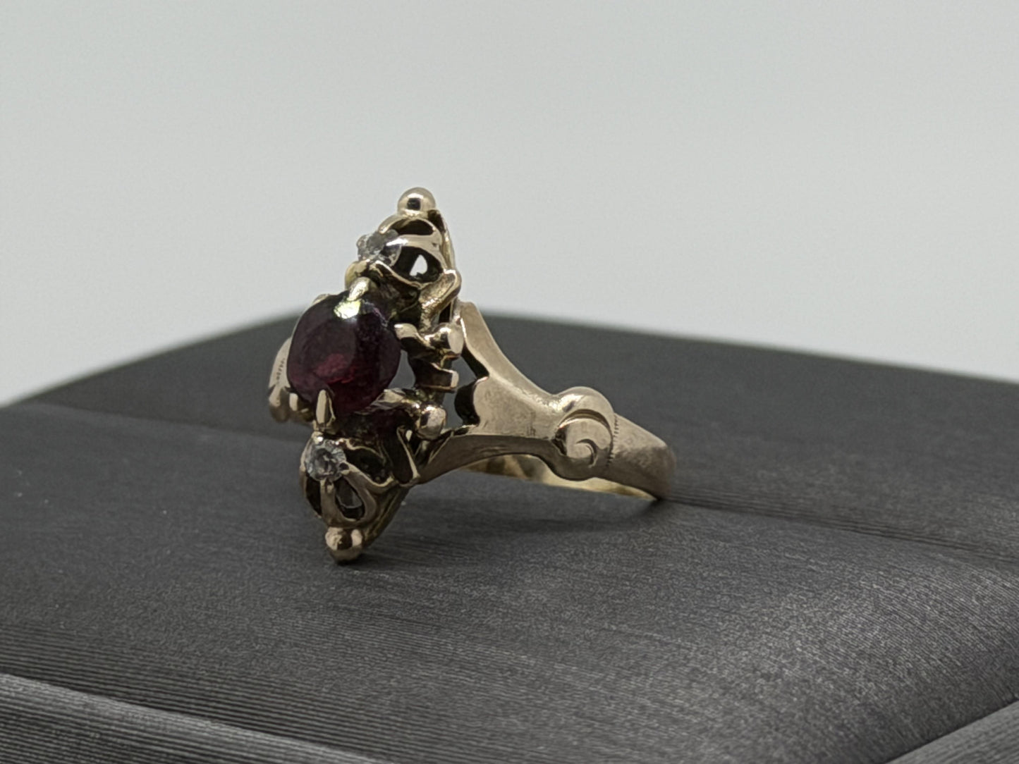 Victorian 14k Yellow Gold Marquise Garnet Diamond Ring Cocktail Statement