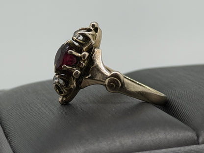 Victorian 14k Yellow Gold Marquise Garnet Diamond Ring Cocktail Statement