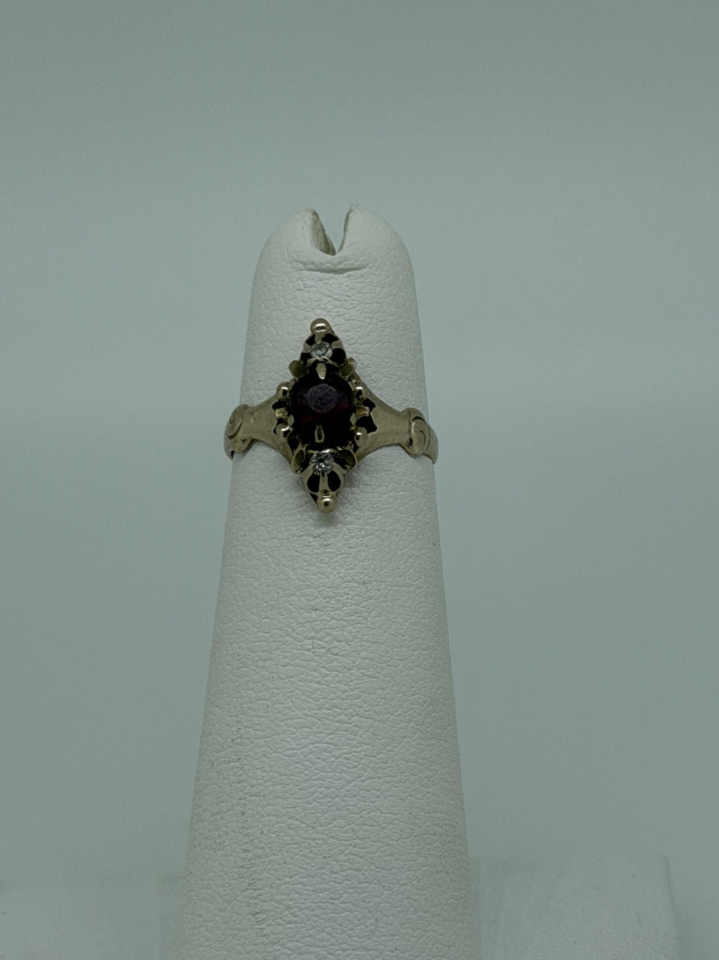 Victorian 14k Yellow Gold Marquise Garnet Diamond Ring Cocktail Statement