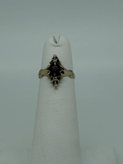 Victorian 14k Yellow Gold Marquise Garnet Diamond Ring Cocktail Statement