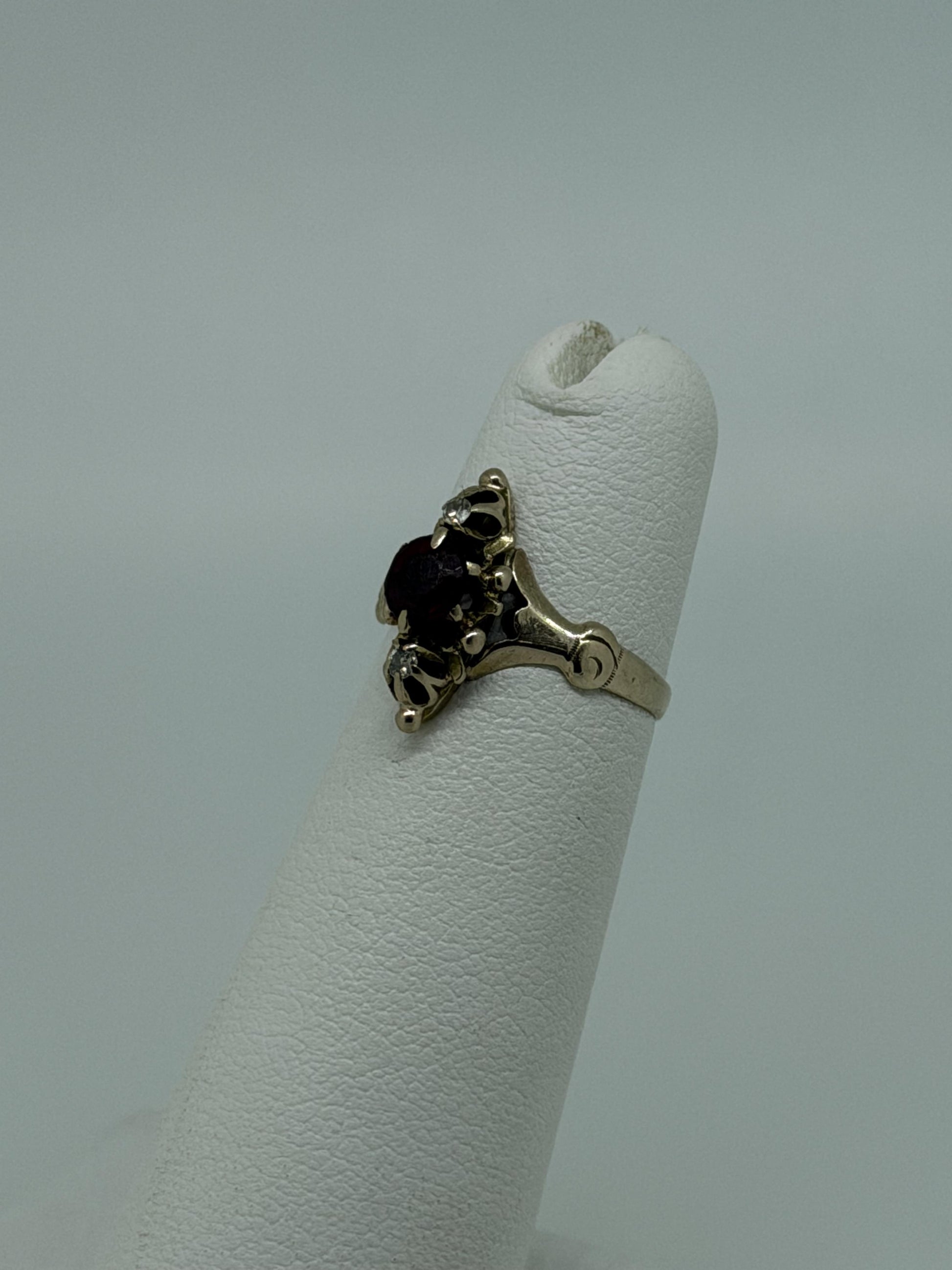 Victorian 14k Yellow Gold Marquise Garnet Diamond Ring Cocktail Statement