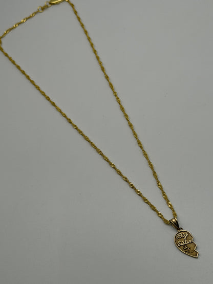 14k Yellow Gold Half Heart Big Sister Pendant Necklace + Comp 18k GF Chain