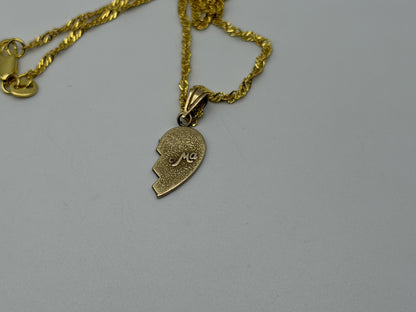 14k Yellow Gold Half Heart Big Sister Pendant Necklace + Comp 18k GF Chain