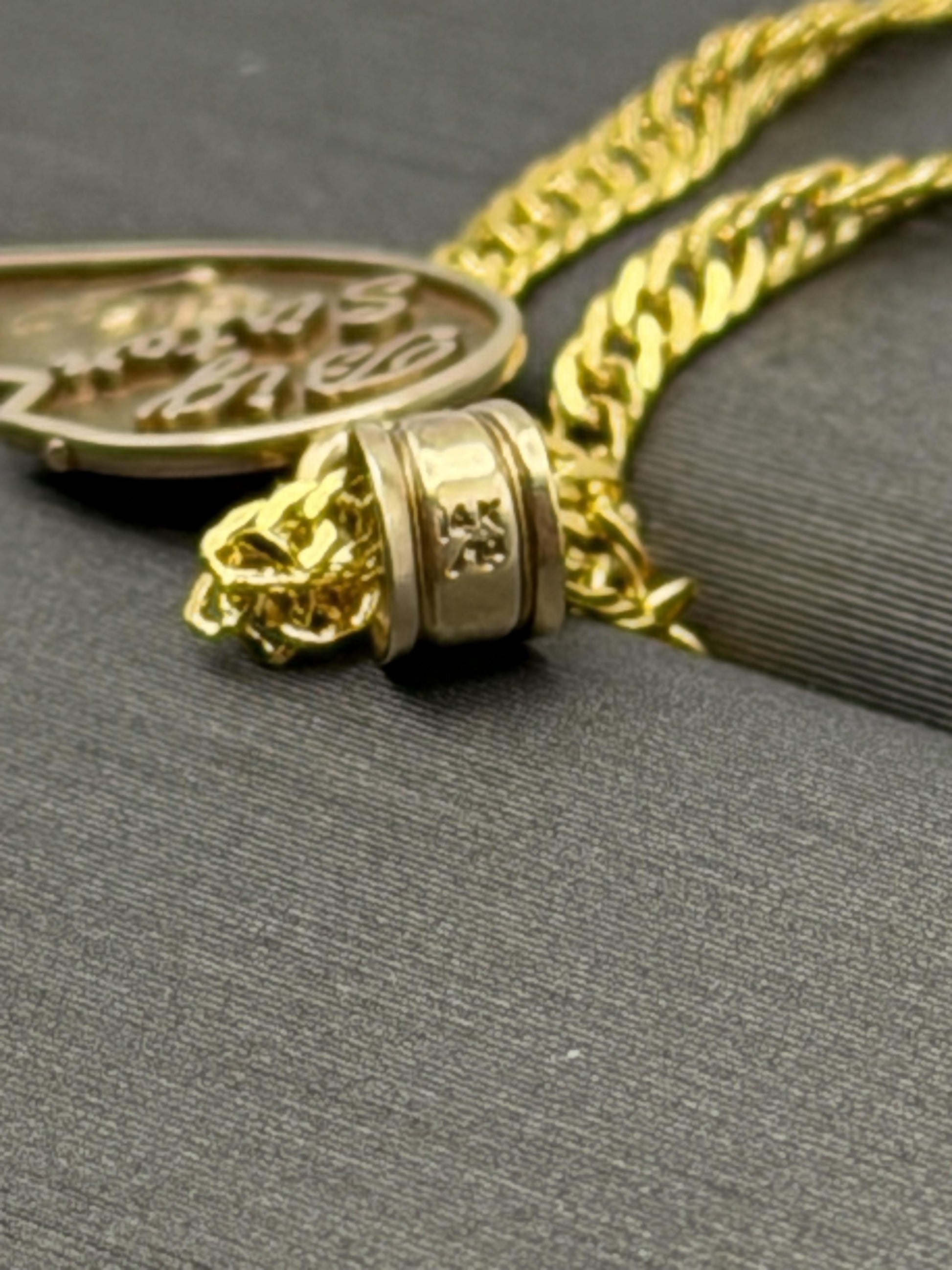 14k Yellow Gold Half Heart Big Sister Pendant Necklace + Comp 18k GF Chain