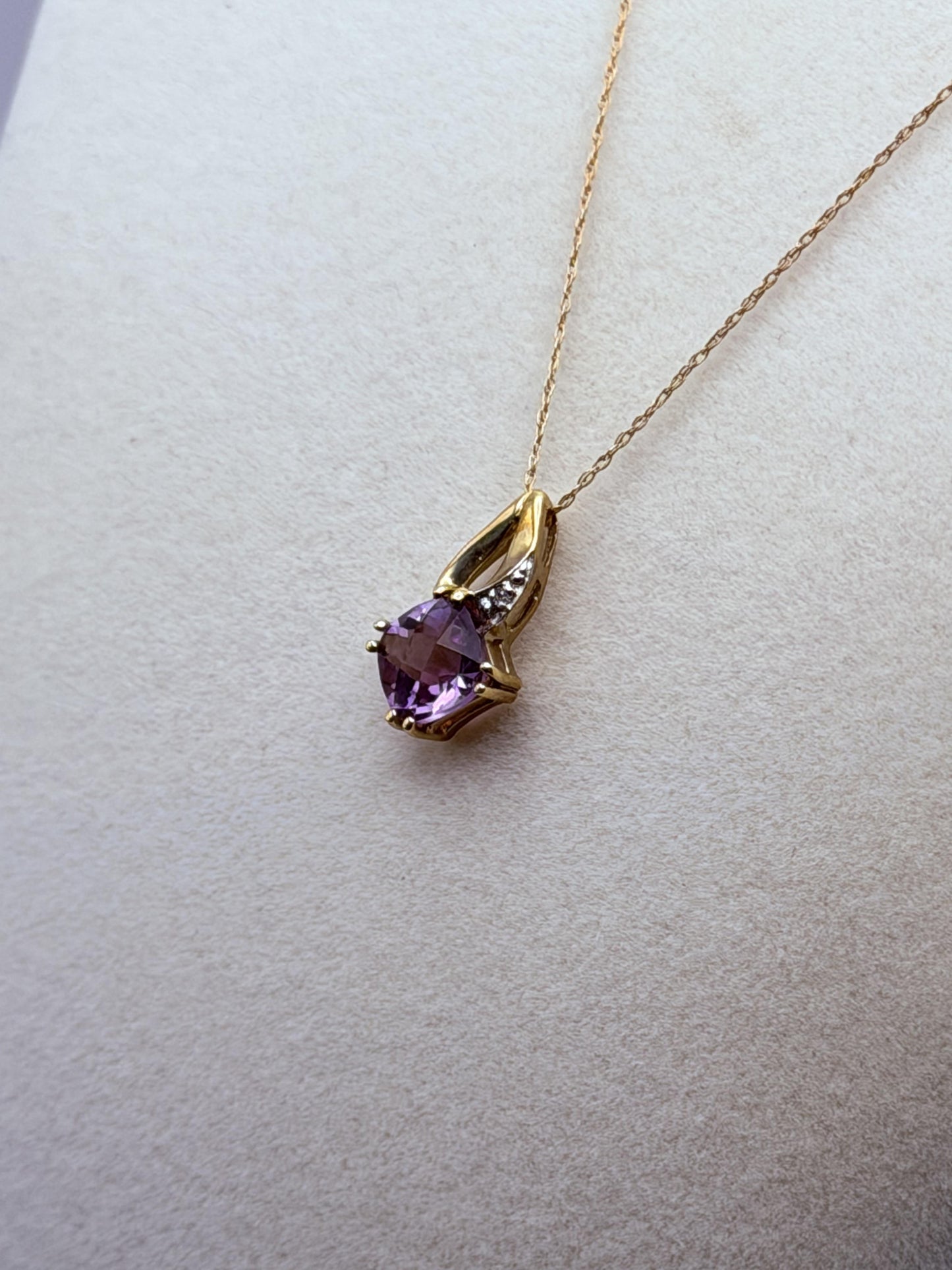 10k Yellow Gold Amethyst Diamond Pendant Necklace 18" Chain