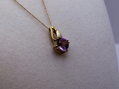 10k Yellow Gold Amethyst Diamond Pendant Necklace 18" Chain