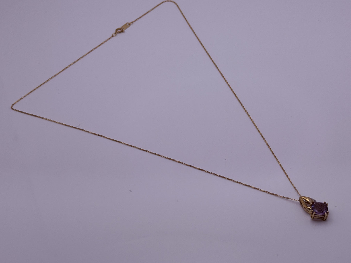 10k Yellow Gold Amethyst Diamond Pendant Necklace 18" Chain