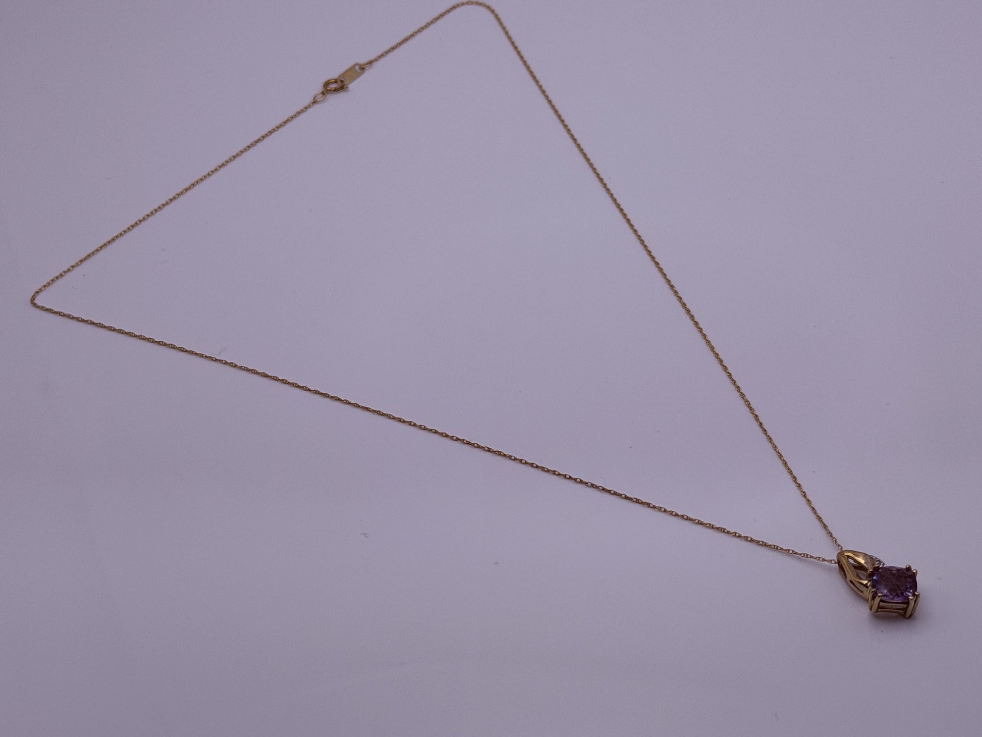 10k Yellow Gold Amethyst Diamond Pendant Necklace 18" Chain