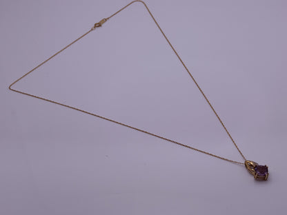 10k Yellow Gold Amethyst Diamond Pendant Necklace 18" Chain