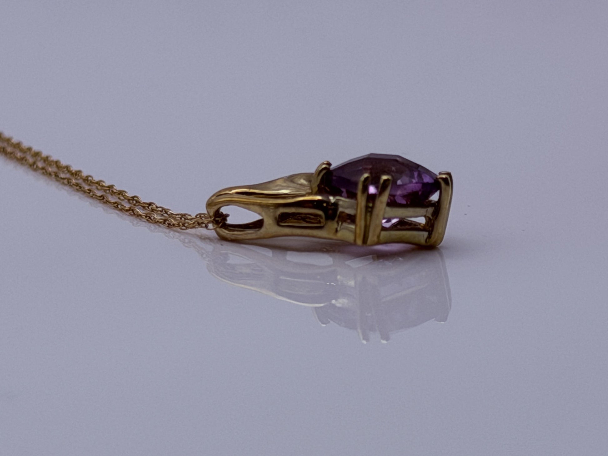 10k Yellow Gold Amethyst Diamond Pendant Necklace 18" Chain