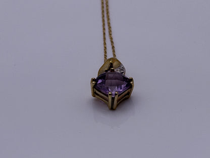 10k Yellow Gold Amethyst Diamond Pendant Necklace 18" Chain