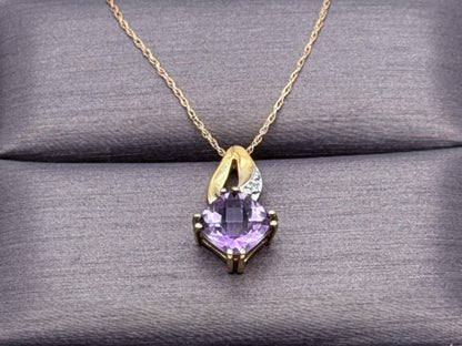 10k Yellow Gold Amethyst Diamond Pendant Necklace 18" Chain