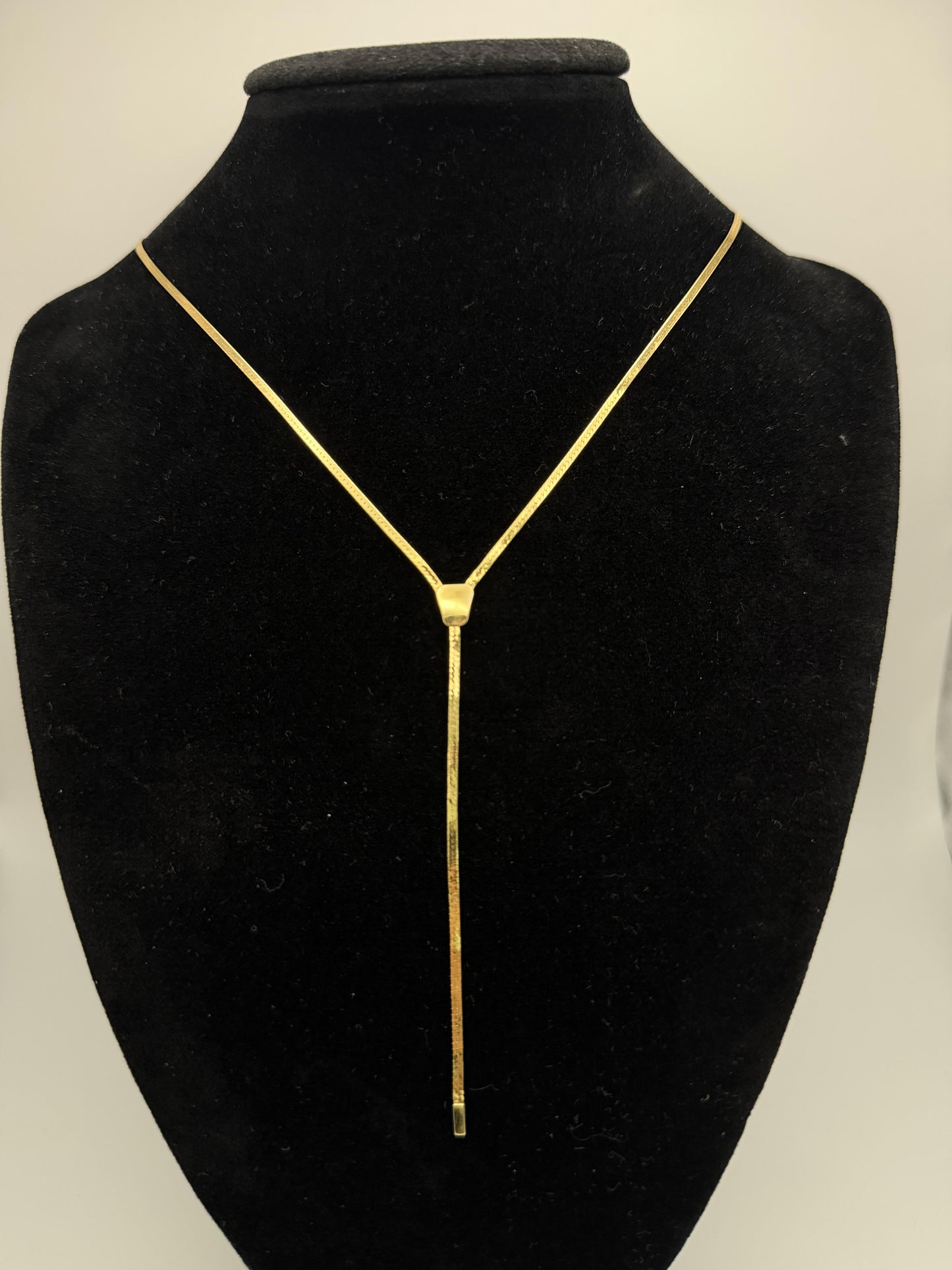10k Italy Yellow Gold Lariat Herring Bone Necklace Chain 17 Inch Womens Y Drop