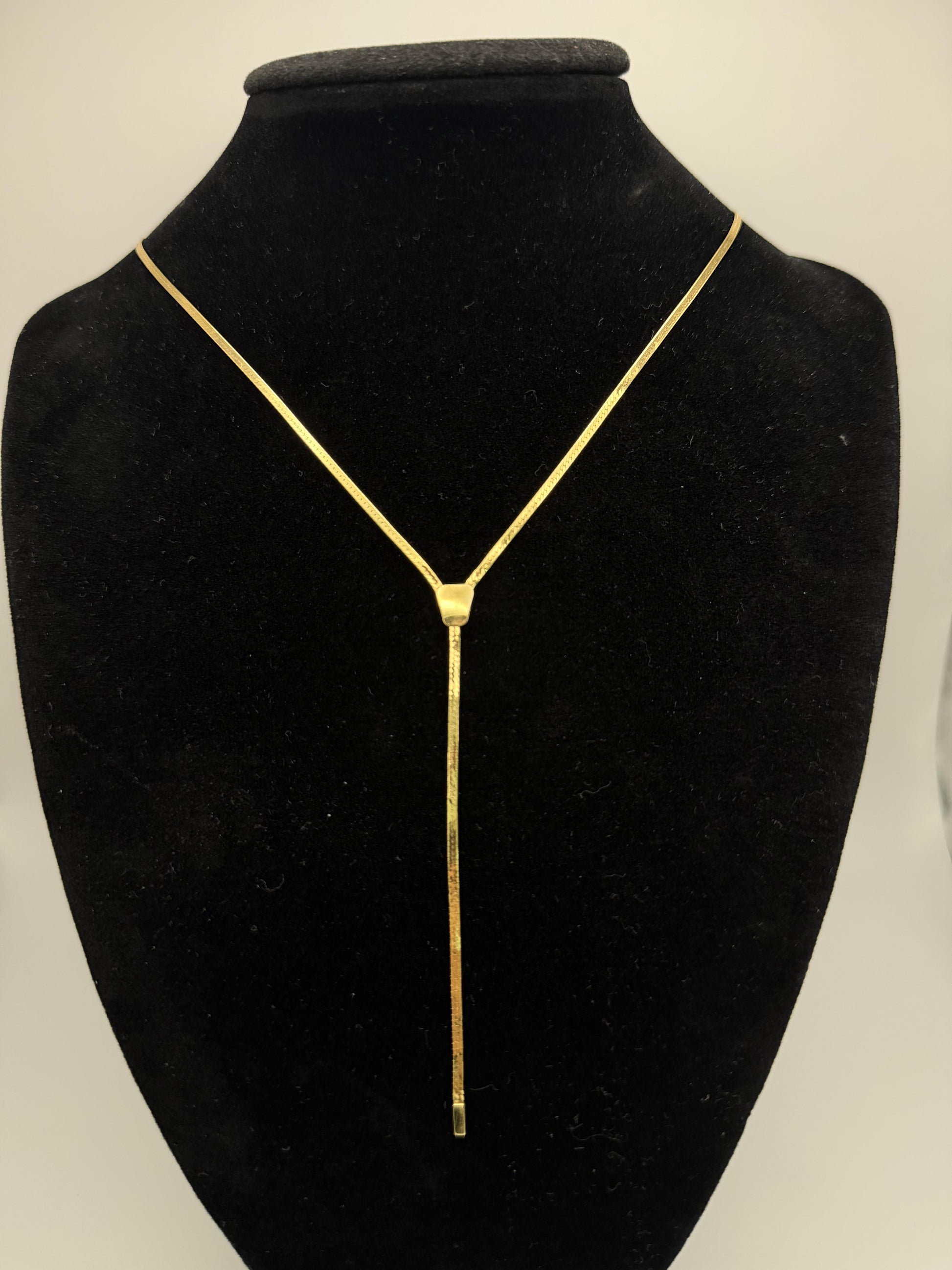 10k Italy Yellow Gold Lariat Herring Bone Necklace Chain 17 Inch Womens Y Drop