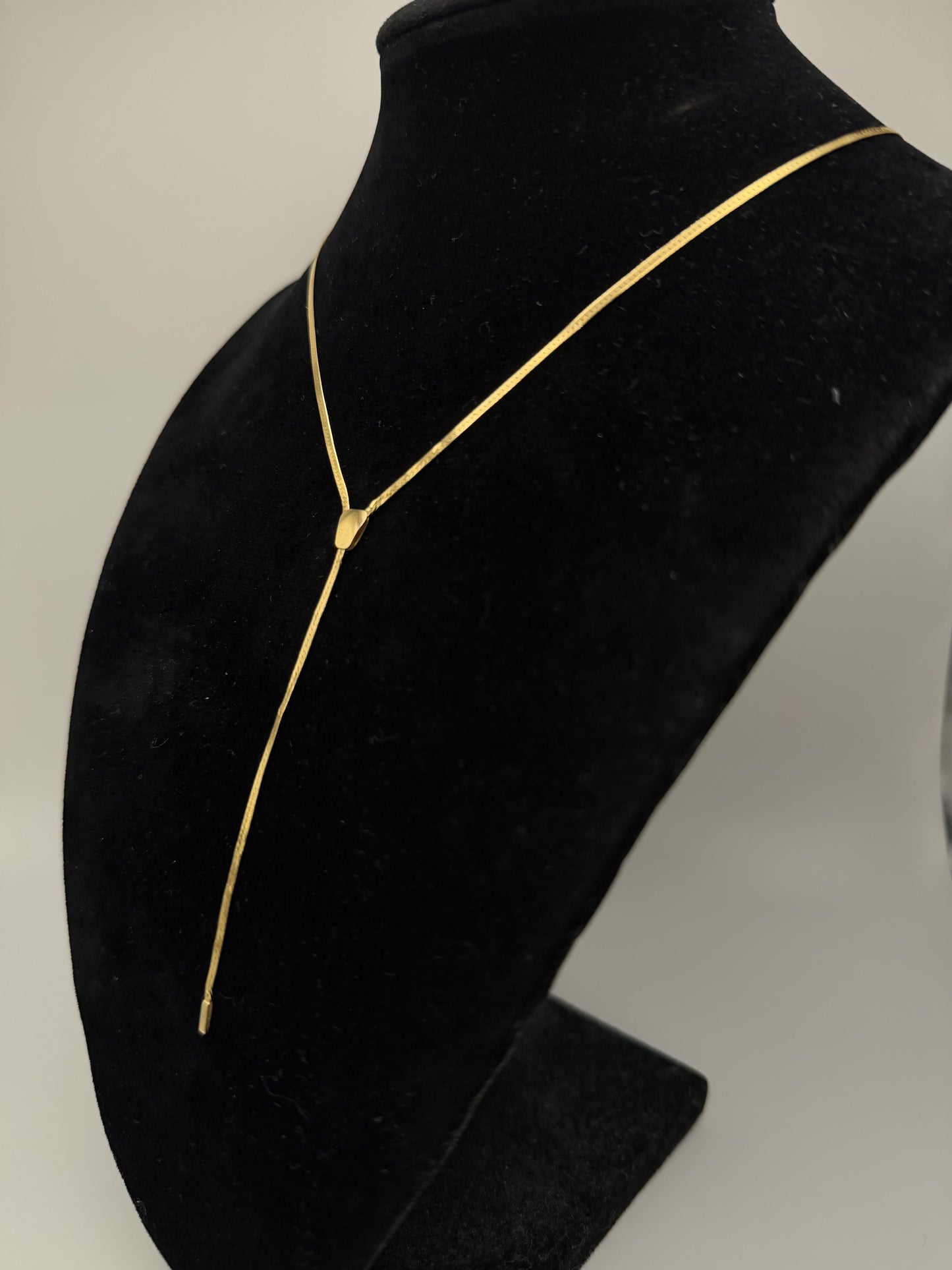 10k Italy Yellow Gold Lariat Herring Bone Necklace Chain 17 Inch Womens Y Drop